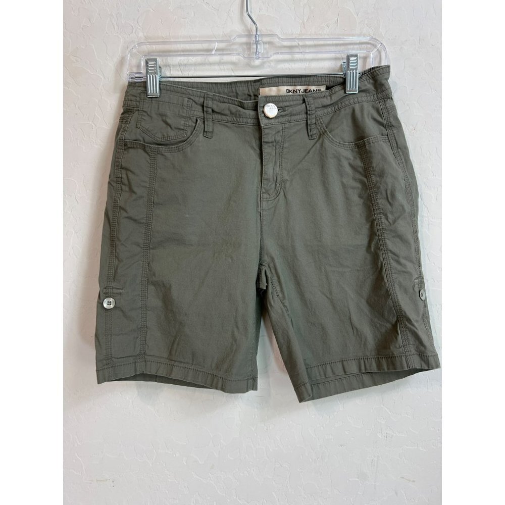 DKNY Jeans Green Cargo Roll Convertible Cuff Shorts Sz 4